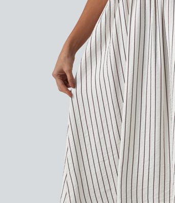 Removable Straps Shirred Stripes Linen-Feel Resort Slip Dress Removable Straps Shirred Stripes Linen-Feel Resort Slip Dress