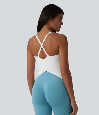 Caraco de yoga col rond échancré à dos croisé et ourlet croisé avec brassière intégrée — Bonnets D-F
