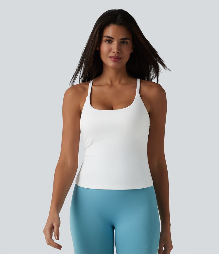 Caraco de yoga col rond échancré à dos croisé et ourlet croisé avec brassière intégrée — Bonnets D-F