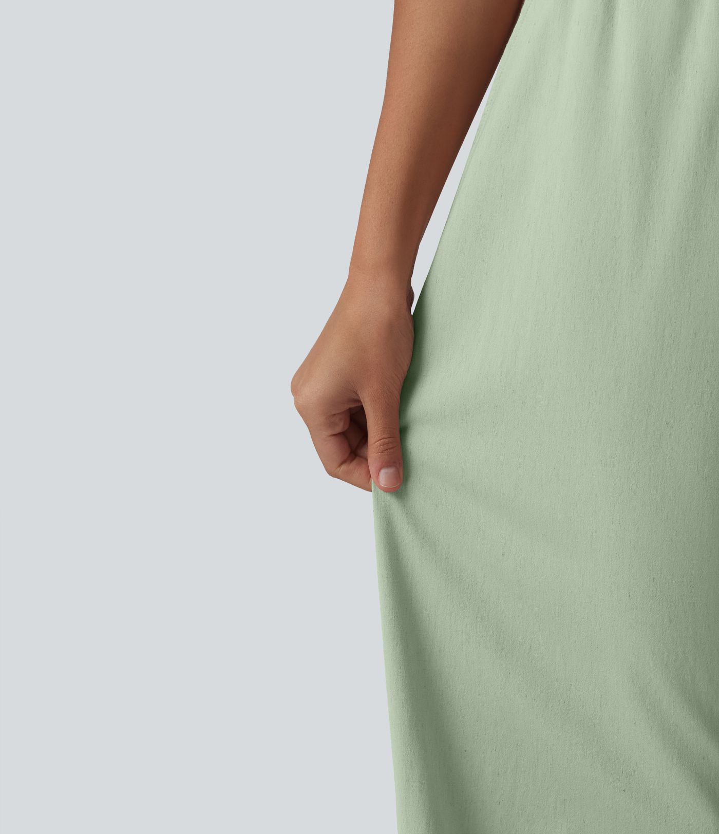 Lässige Hose aus Leinenmischgewebe mit hohem Bund, Seitentaschen, Kordelzug und weitem Bein