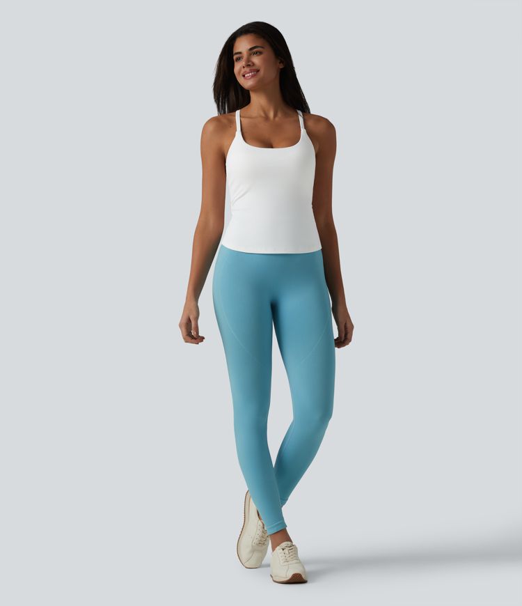 Caraco de yoga col rond échancré à dos croisé et ourlet croisé avec brassière intégrée — Bonnets D-F