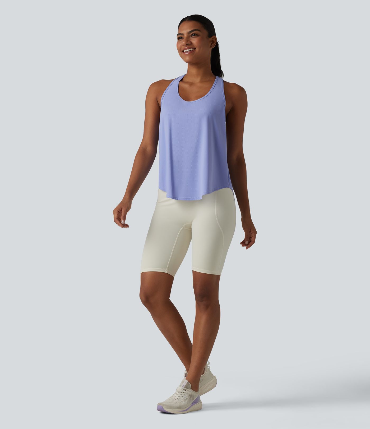 Racerback Crossover High-Low Curved Hem Yoga Tank Top