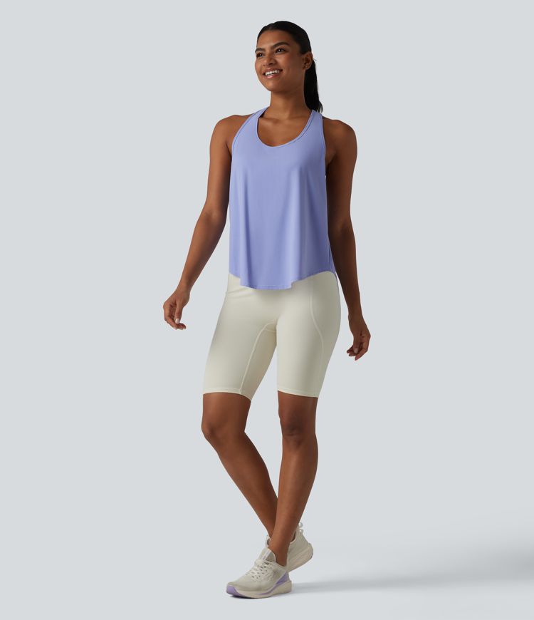 Racerback Crossover High-Low Curved Hem Yoga Tank Top
