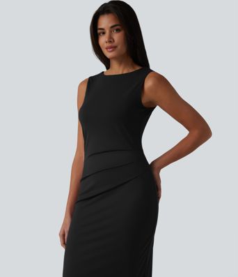 Boat Neck Sleeveless Pencil Midi Work Dress