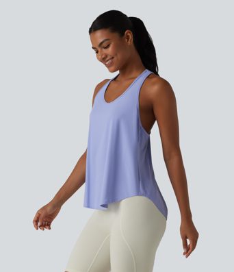 Racerback Crossover High-Low Curved Hem Yoga Tank Top
