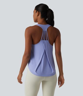 Racerback Crossover High-Low Curved Hem Yoga Tank Top