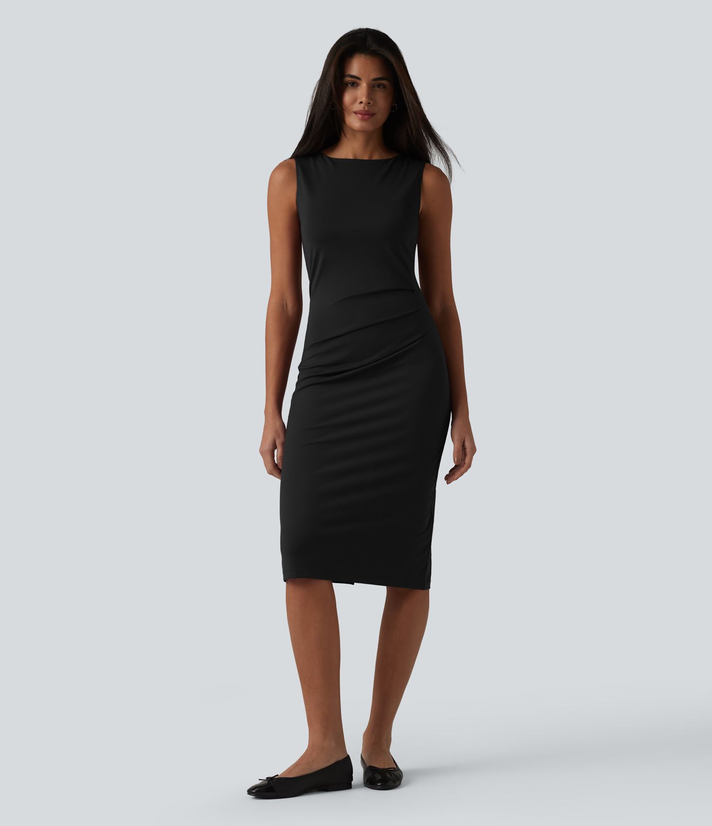 Boat Neck Sleeveless Pencil Midi Work Dress