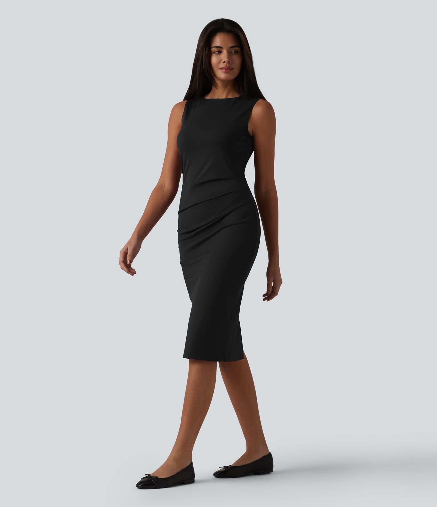 Boat Neck Sleeveless Pencil Midi Work Dress