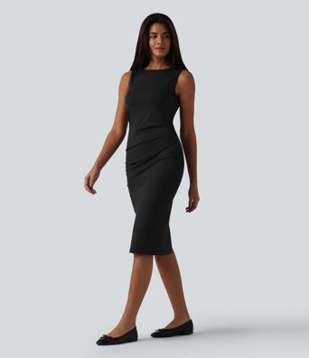 Boat Neck Sleeveless Pencil Midi Work Dress