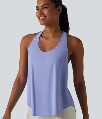 Racerback Crossover High-Low Curved Hem Yoga Tank Top