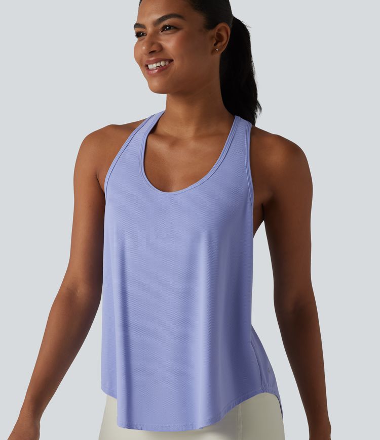 Racerback Crossover High-Low Curved Hem Yoga Tank Top
