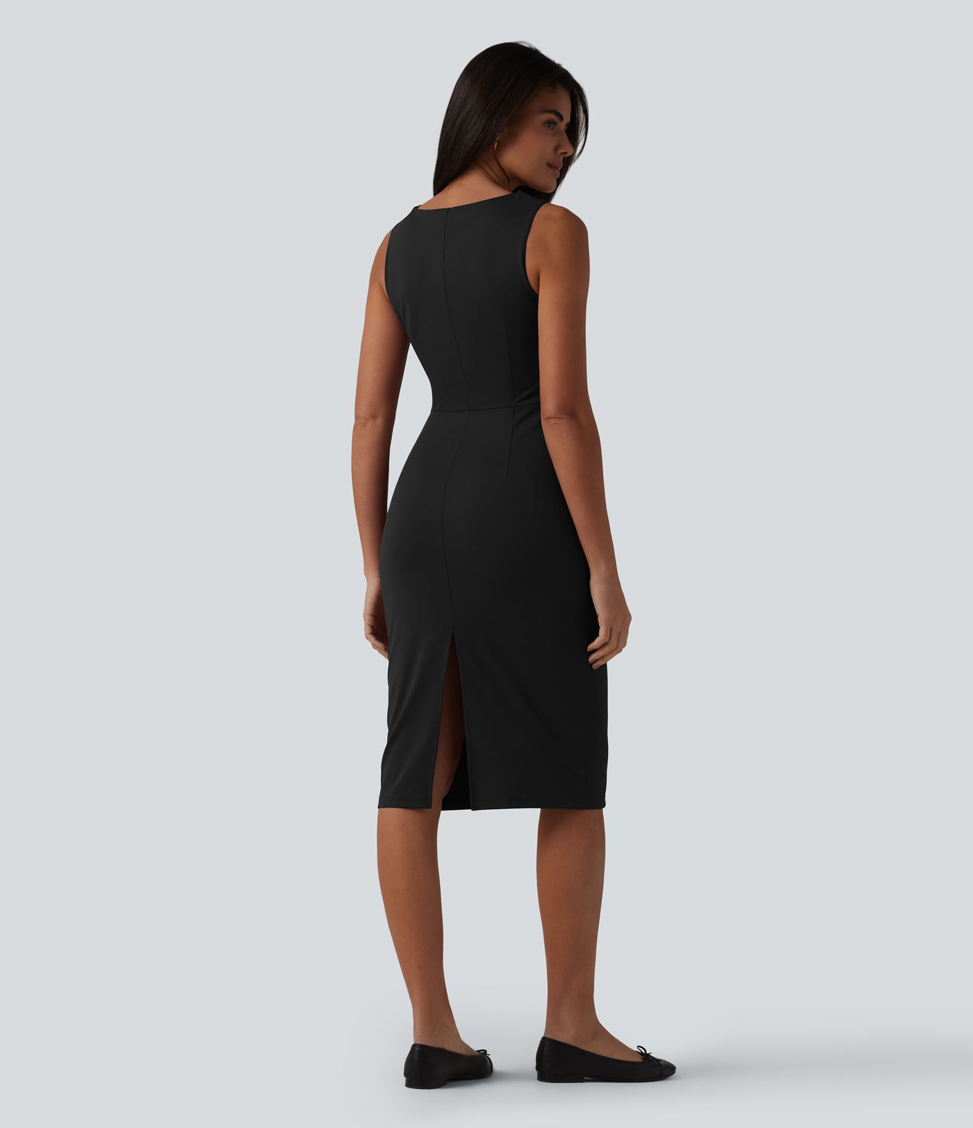 Boat Neck Sleeveless Pencil Midi Work Dress