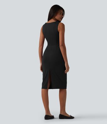 Boat Neck Sleeveless Pencil Midi Work Dress