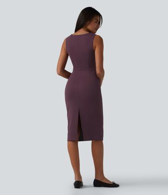 Boat Neck Sleeveless Pencil Midi Work Dress