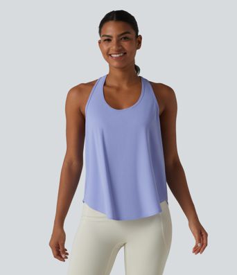 Racerback Crossover High-Low Curved Hem Yoga Tank Top
