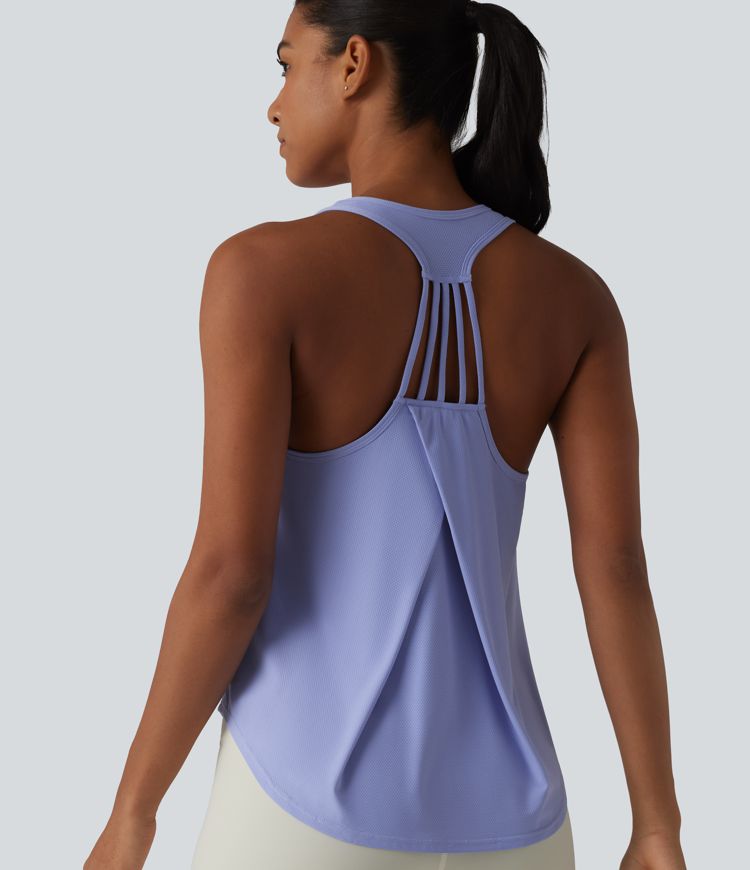 Racerback Crossover High-Low Curved Hem Yoga Tank Top