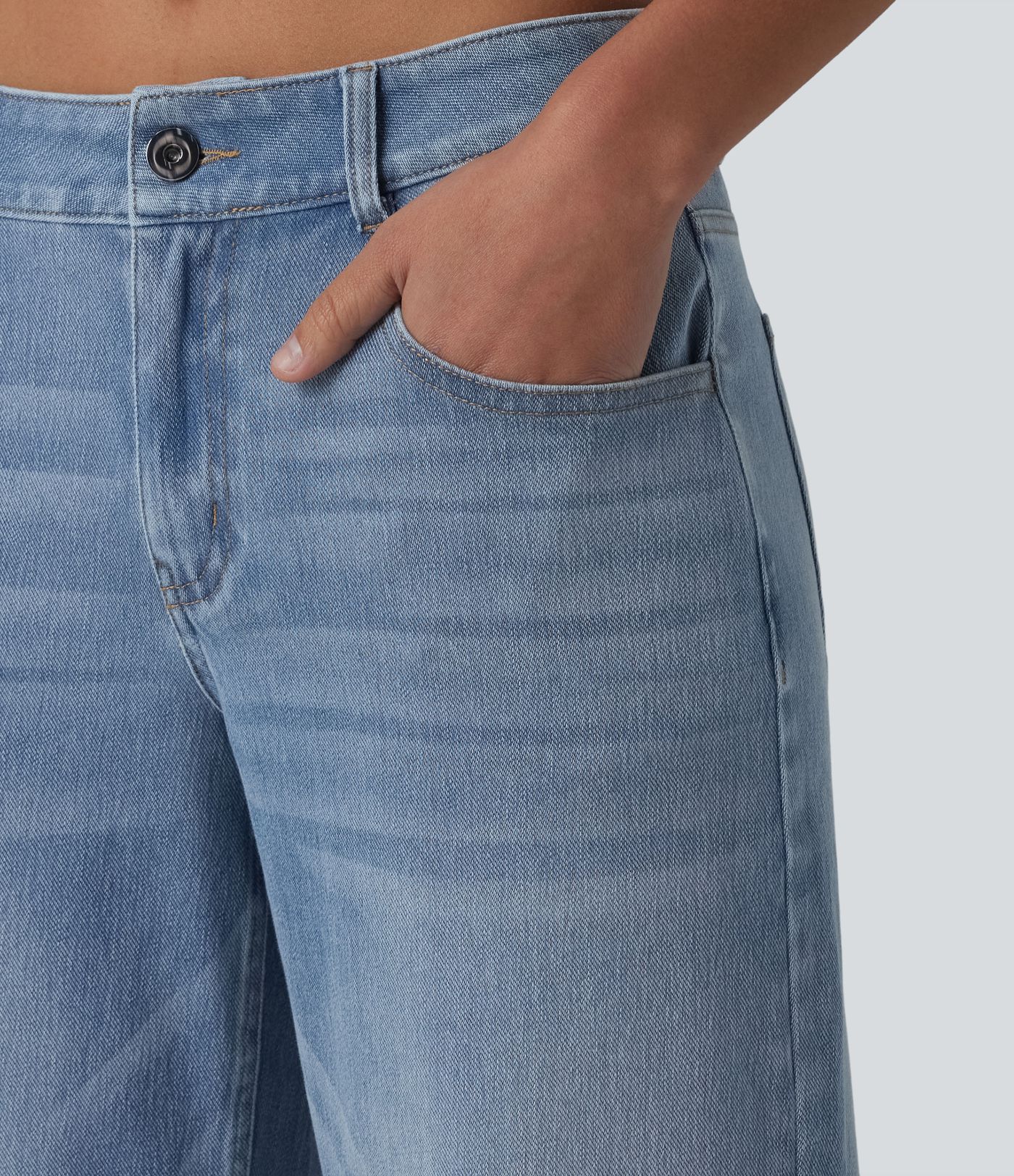 Halara Flex™ Low Rise Zipper Pockets Washed Baggy Wide Leg Casual Jeans