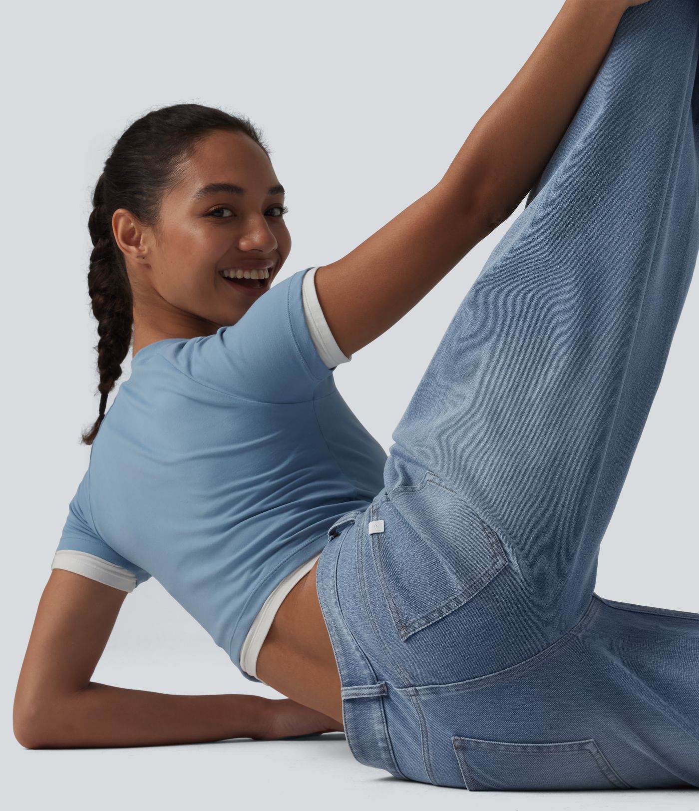 Halara Flex™ Low Rise Zipper Pockets Washed Baggy Wide Leg Casual Jeans