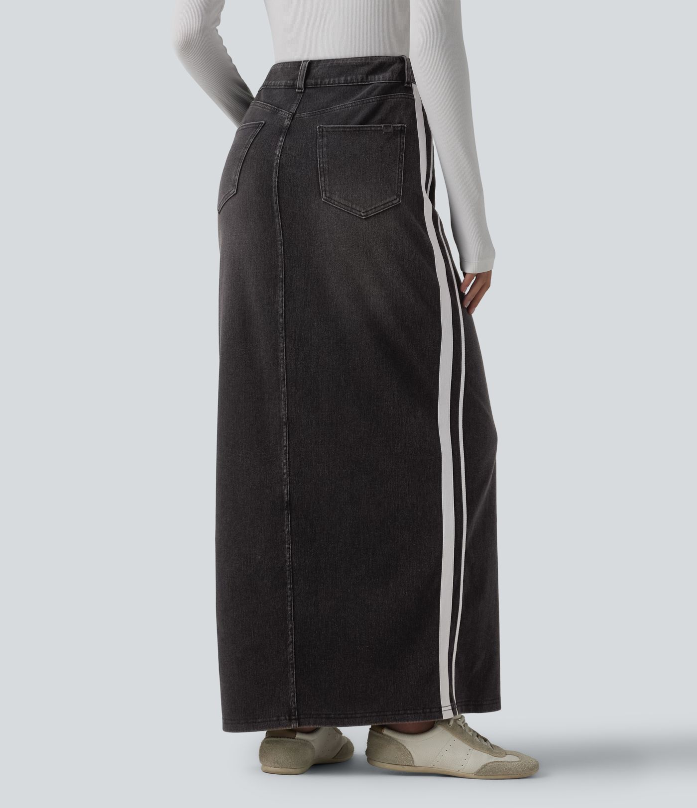 Halara Flex™ High Waisted Stripe Washed Denim Maxi Casual Skirt with Pockets Halara Flex™ High Waisted Stripe Washed Denim Maxi Casual Skirt with Pockets