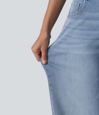 Halara Flex™ Low Rise Zipper Pockets Washed Baggy Wide Leg Casual Jeans