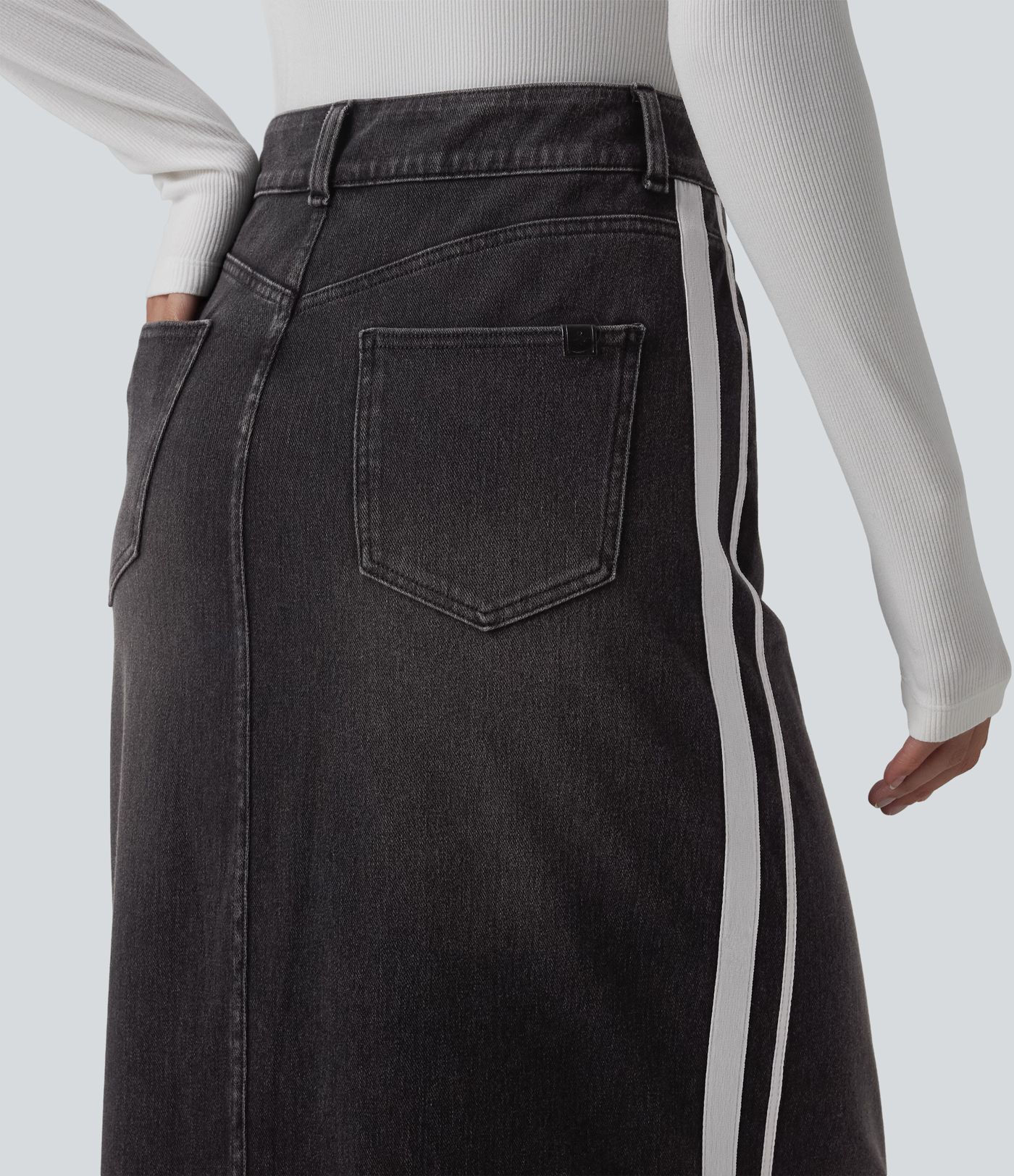 Halara Flex™ High Waisted Stripe Washed Denim Maxi Casual Skirt with Pockets Halara Flex™ High Waisted Stripe Washed Denim Maxi Casual Skirt with Pockets