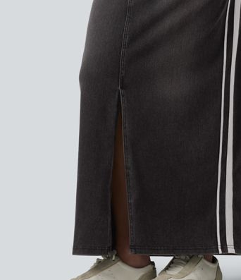 Halara Flex™ High Waisted Stripe Washed Denim Maxi Casual Skirt with Pockets Halara Flex™ High Waisted Stripe Washed Denim Maxi Casual Skirt with Pockets