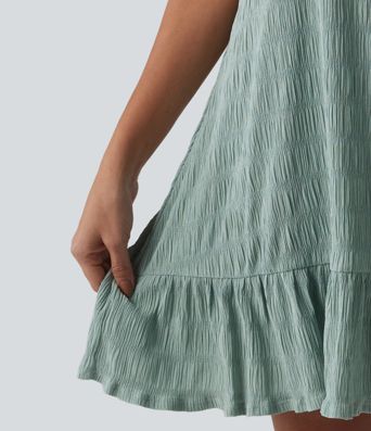 Round Neck Built-in Bra Sleeveless Ruffle Hem Mini Casual Dress