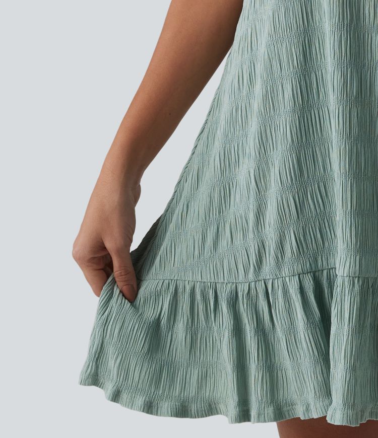 Round Neck Built-in Bra Sleeveless Ruffle Hem Mini Casual Dress