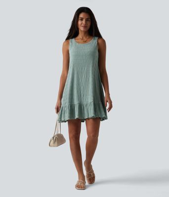 Round Neck Built-in Bra Sleeveless Ruffle Hem Mini Casual Dress