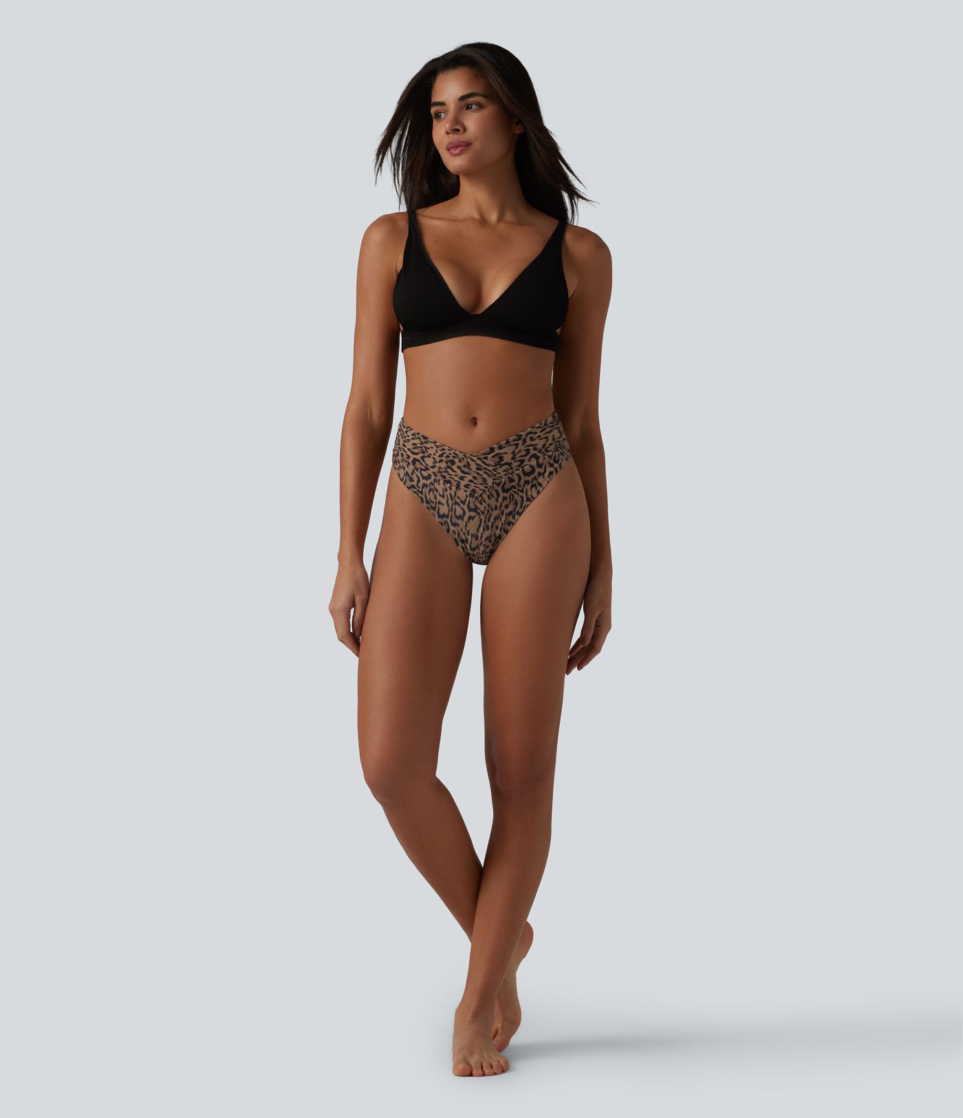 Bikinihose mit hohem Crossover-Bund und Leopardenmuster