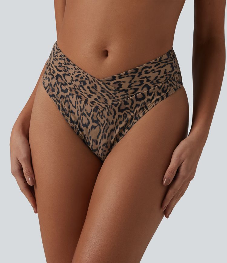 Bikinihose mit hohem Crossover-Bund und Leopardenmuster