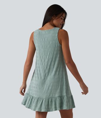 Round Neck Built-in Bra Sleeveless Ruffle Hem Mini Casual Dress