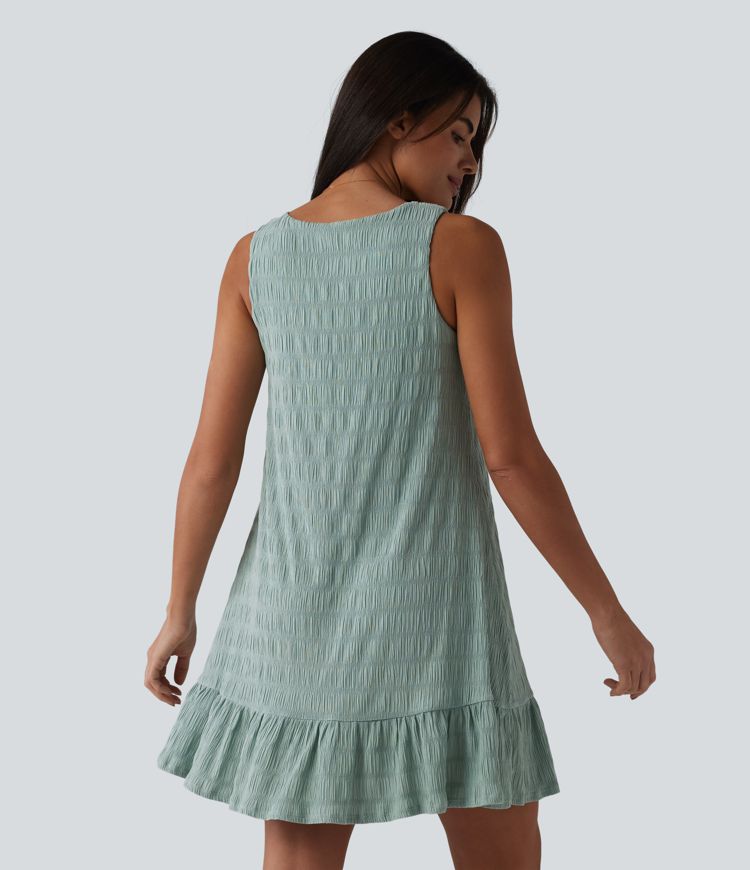 Round Neck Built-in Bra Sleeveless Ruffle Hem Mini Casual Dress