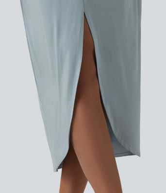 V-neck Batwing Sleeve Twisted Tulip Hem Midi Casual Dress