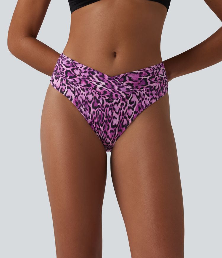 Bikinihose mit hohem Crossover-Bund und Leopardenmuster Bikinihose mit hohem Crossover-Bund und Leopardenmuster