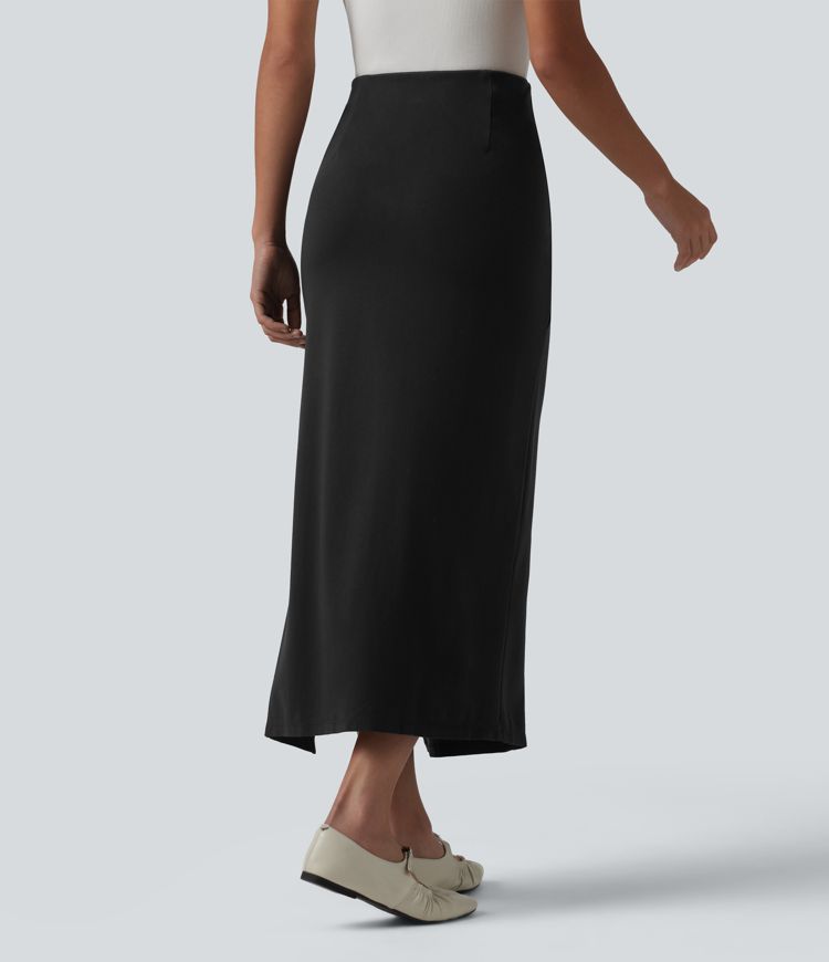 Jupe midi tailleur moulante fendue taille haute