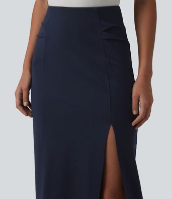High Waisted Split Bodycon Midi Work Skirt