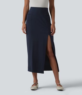 High Waisted Split Bodycon Midi Work Skirt