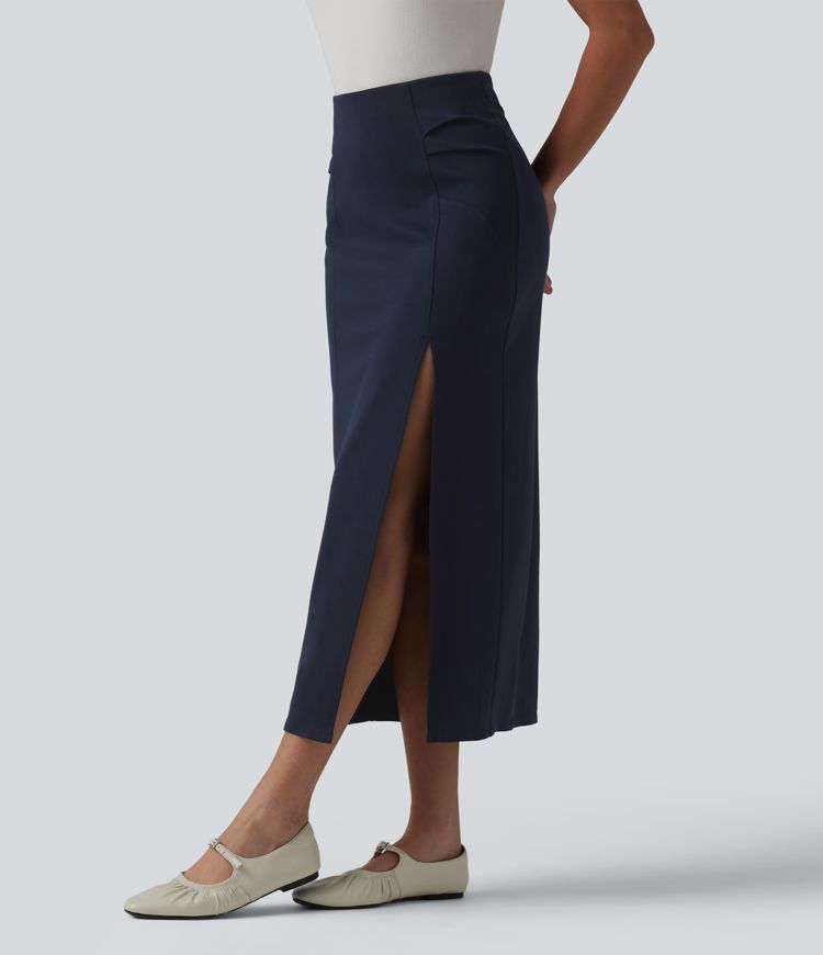 High Waisted Split Bodycon Midi Work Skirt