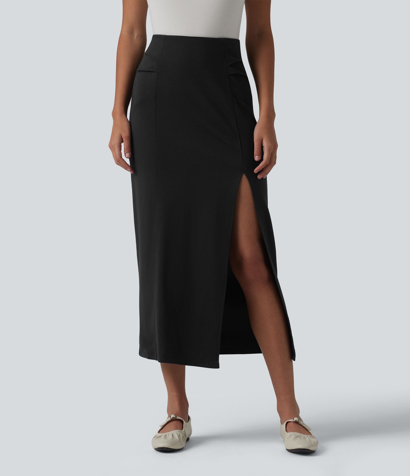 Jupe midi tailleur moulante fendue taille haute