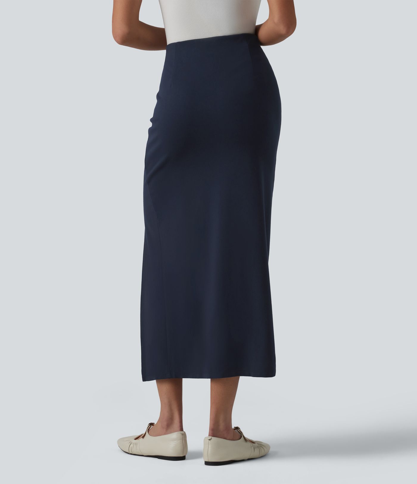 High Waisted Split Bodycon Midi Work Skirt