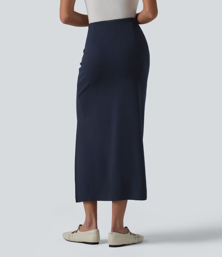 High Waisted Split Bodycon Midi Work Skirt