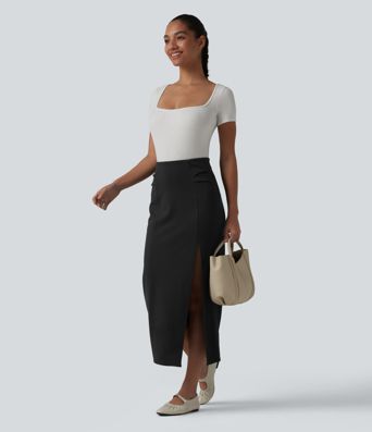 Jupe midi tailleur moulante fendue taille haute