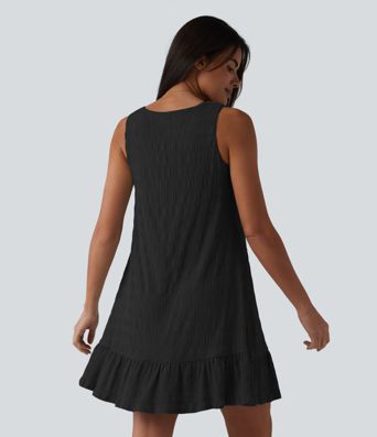 Round Neck Built-in Bra Sleeveless Ruffle Hem Mini Casual Dress