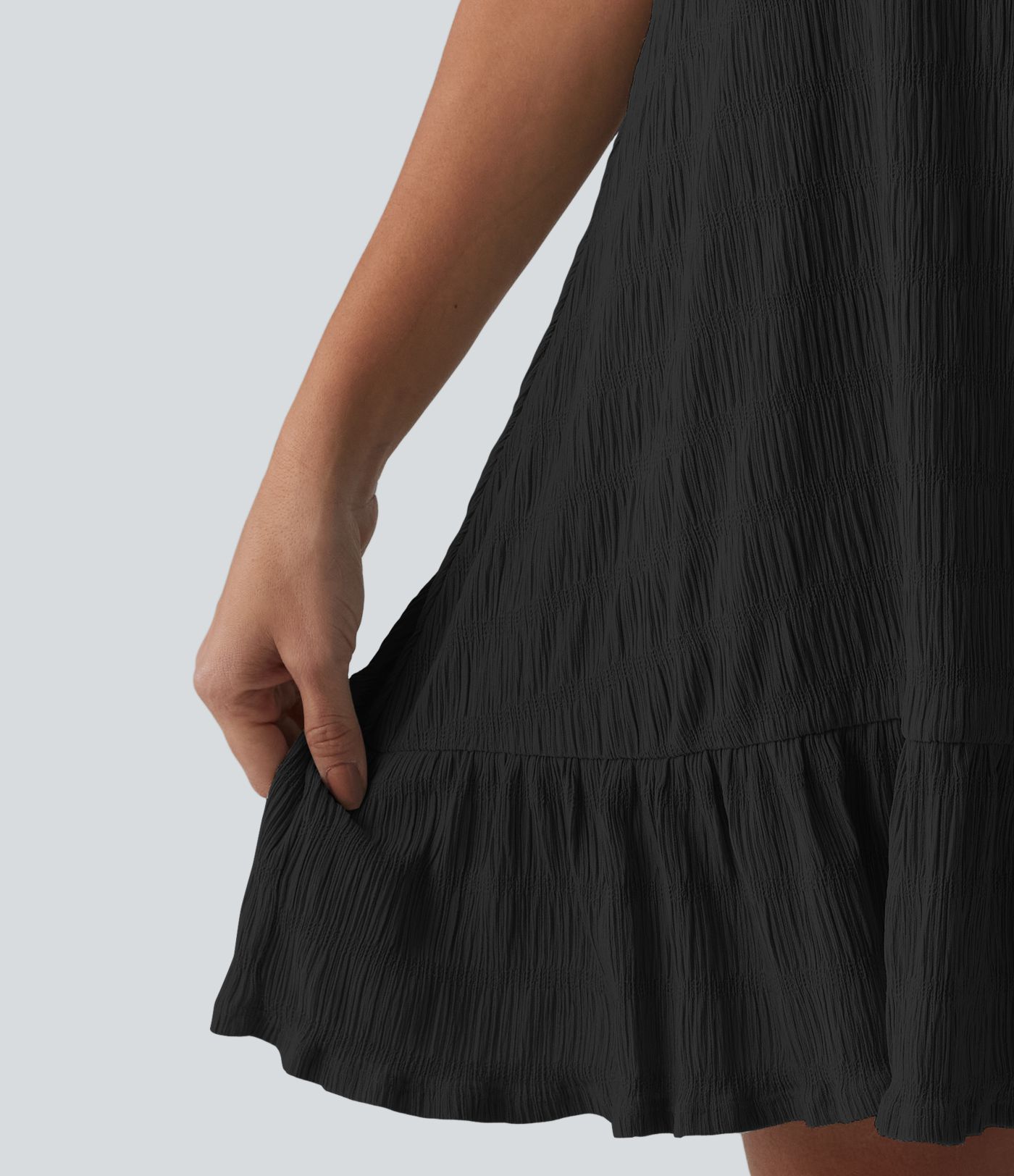 Round Neck Built-in Bra Sleeveless Ruffle Hem Mini Casual Dress