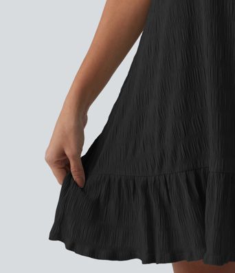 Round Neck Built-in Bra Sleeveless Ruffle Hem Mini Casual Dress