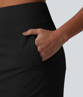 High Waisted 2-in-1 A-line Mini Stretchy Poplin Casual Skirt with Pockets