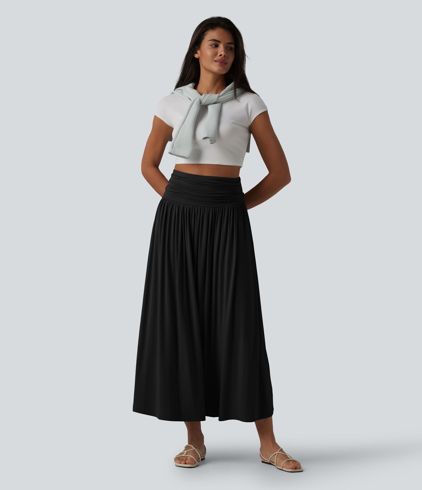 Tube Ruched Flowy Midi Casual Dress