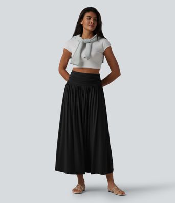 Tube Ruched Flowy Midi Casual Dress