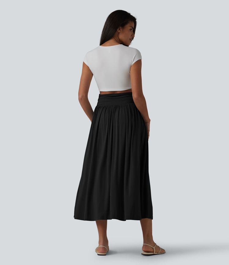 Tube Ruched Flowy Midi Casual Dress